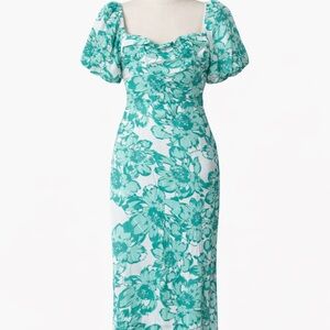 Summer Floral Midi Dress in Teal and White